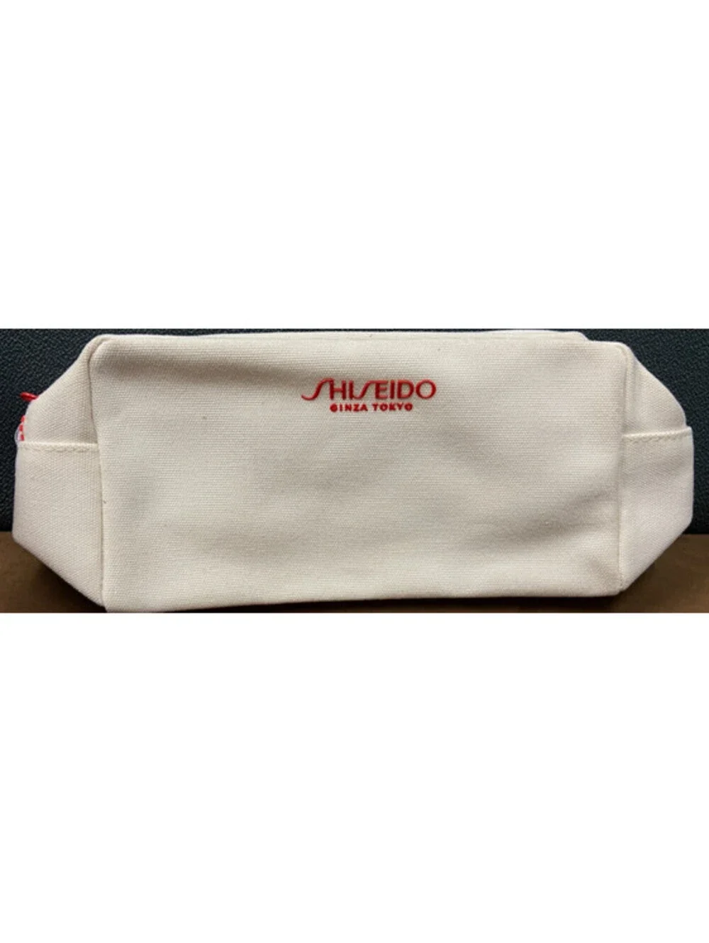 SHISEIDO White Canvas Makeup Cosmetic Zip Bag Pouch High End Japanese Anime NWOT